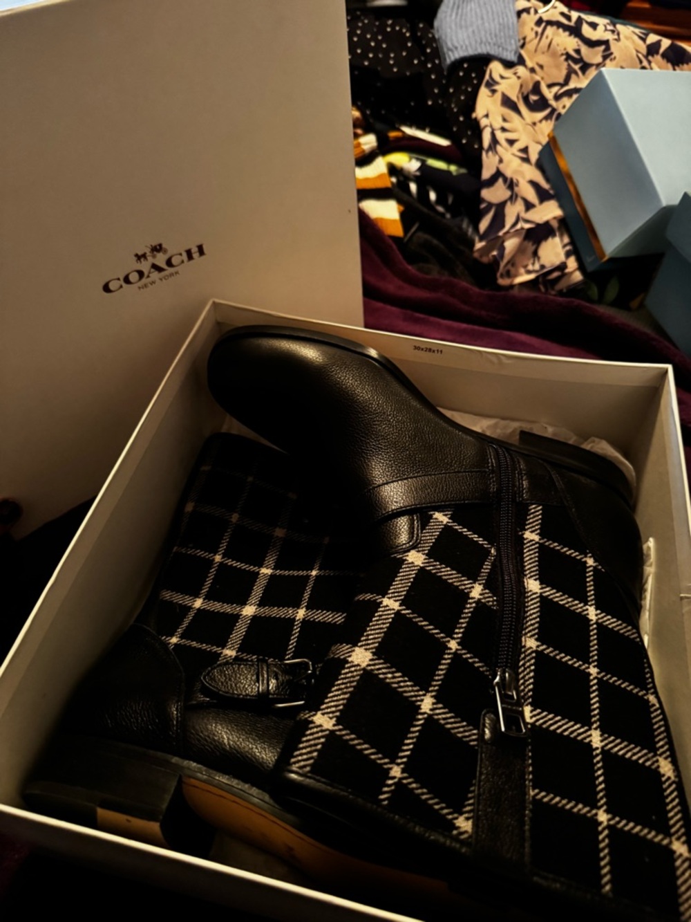 Coach Black/Black-White Mackie Leather & Wool Boots - Picture 4 of 5